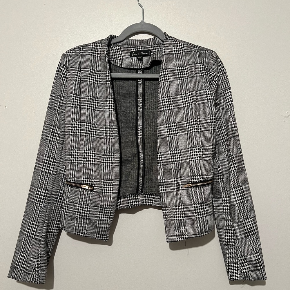 Love Tree Black and White Cropped Blazer